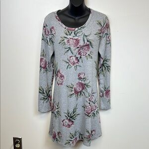 Pinc Floral Gray and Pink Long Sleeve Top XL